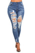 Sexy Blue Mid-Rise Skinny Distressed Denim Jeans